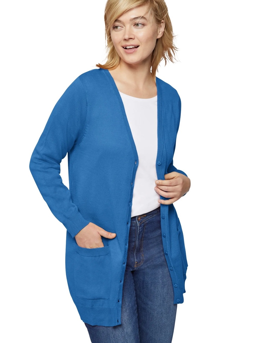 ellos Bright Blue Longline V Neck Button Cardigan 100% Cotton Plus Size 2X